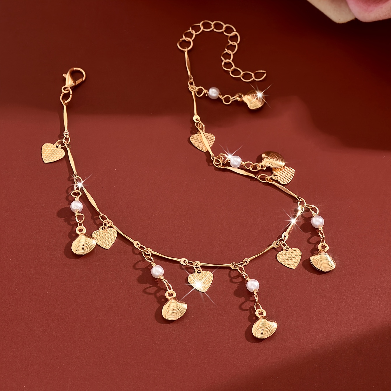 Women's Faux Shell Heart Pendant Anklet for Beach Style